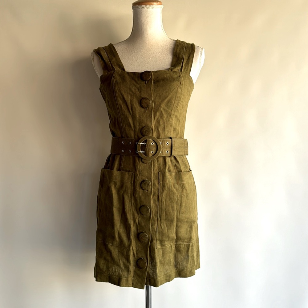 Nicholas Button Front Belted Linen Mini Dress - sz 4 US